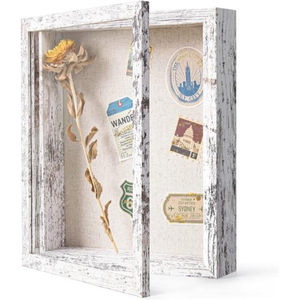 8x10 Shadow Box Frame with Linen Back-Real Glass,Push Pins Included Display Case